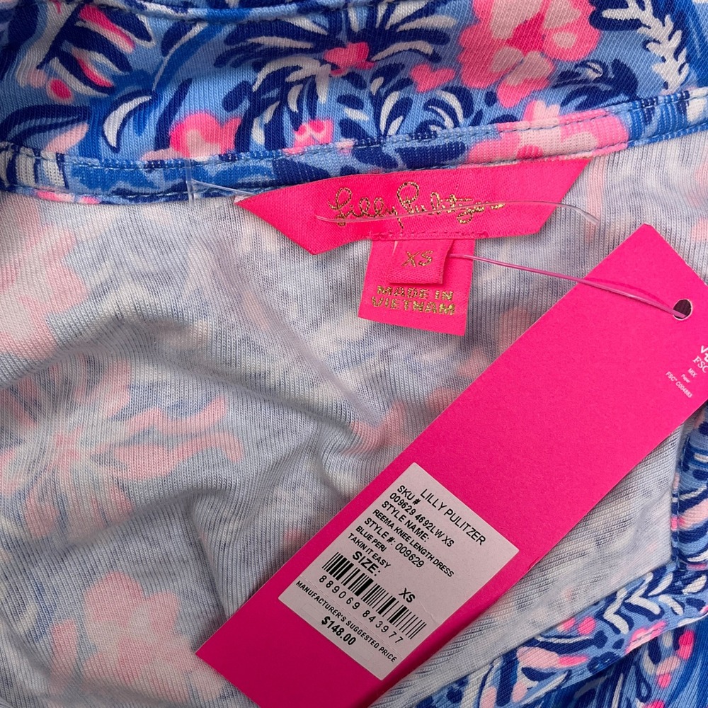 Lilly Pulitzer Dress Women XS Blue Pink Floral Reema Beach Vivid Cotton Modal - Picture 5 of 14